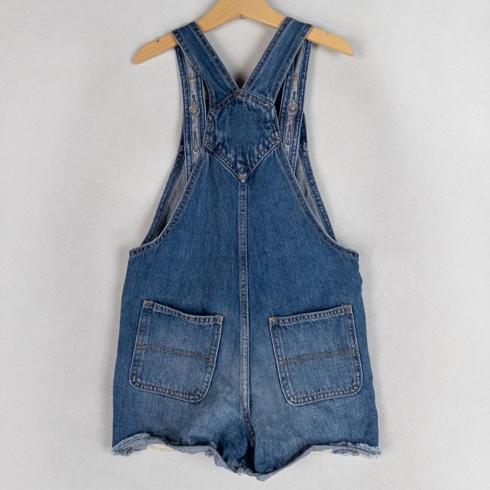 Old Navy Girls Denim Shortalls Size 8 Blue Distressed Frayed Hem Bib Overalls